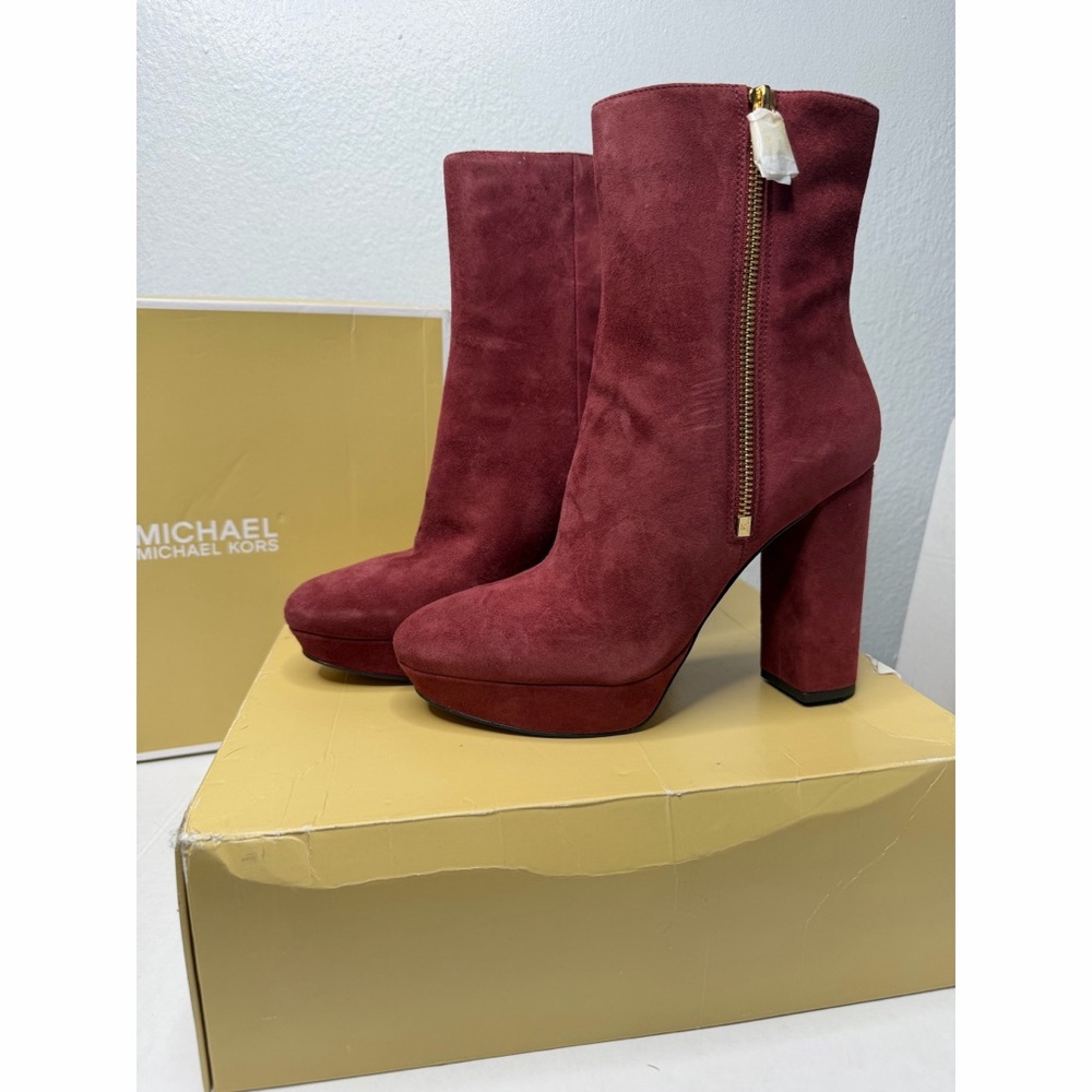 NWB Michael Kors FRENCHIE Platform Brandy Color Heeled Booties Size 8.5